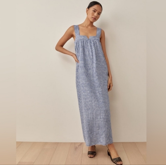 Reformation Dresses & Skirts - Reformation Raphael Linen Maxi Dress Challah Check Blue White Gingham M